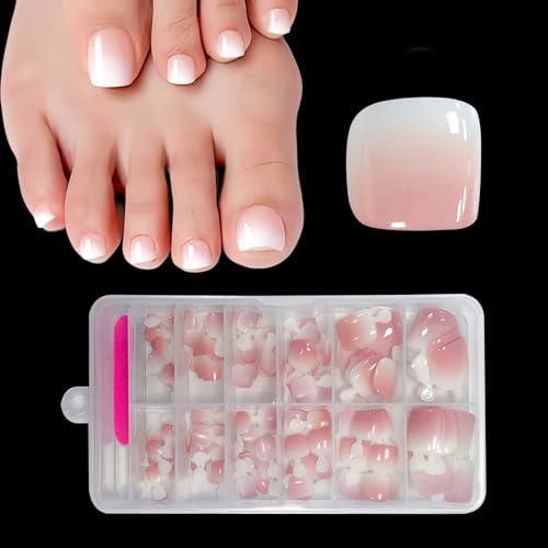 ZAHRVIA Faux Ongles Pieds, 120 Pièces Carré Rose Gradient Faux Ongles Pied avec Boîte, Capsule Americaine Ongle Artificiels pour Femmes Toe Nails Full Cover Orteils Press on Nails,12 Tailles