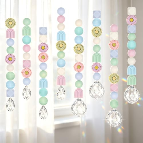 Sonnenfänger Kristall, 8 Stück DIY Kristalle Anhänger, Fensterdeko Hängend | Sonnenfänger Bastelset, DIY Fensterdeko mit Kristallkugeln und Perlen, Suncatcher für Fenster Haus Garten Windspiel (Blau)