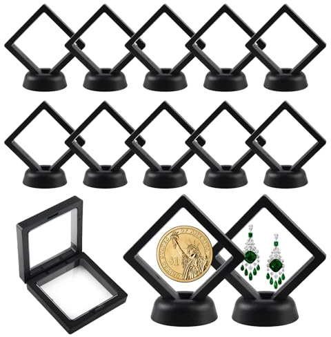 SJUNJIE 12 Cadre Flottant Transparent 3D Vitrines Flottantes avec 12 Base | Cadres Flottants 3D Cadre Flottant pour Bijoux Colliers pour Médailles Monnaie Souvenirs