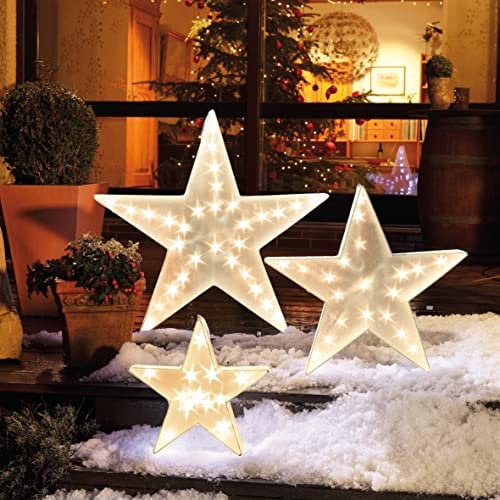 Hellum LED-Holografie Stern Weihnachtsstern mit Holografie Effekt innen warm-weiß 24 LED Ø55x10cm Deko zu Weihnachten, Advent, Fenster, Wintergarten, Kabel transparent, Transformator für Innen 568530