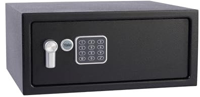 Yale YLV/200/DB1 Laptop Value Safe, Digital Keypad, 15 mm Steel Locking Bolts, Emergency Override Key, Wall And Floor Fixings, Black Finish, 23 Litre Capacity 20 x 43 x 35 cm