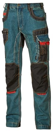 U-POWER | Pantalone da Lavoro BUTTON, in Jeans Stretch con Tasche, Dettagli Reflex e Inserti Antiabrasione, 70% Cotone 27% Poliestere 3% Elastane