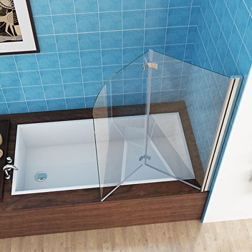 MIQU Mampara Plegable para bañera (100 x 140 cm, 2 Piezas, Plegable 180º, Cristal Nano)