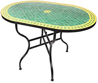 ORIGINAL Marokkanischer Mosaiktisch Gartentisch 120x80cm Groß eckig oval klappbar | Eckiger klappbarer Mosaik Esstisch Mediterran | als Klapptisch für Balkon oder Garten | Bilbao Grün Gelb 120x80cm