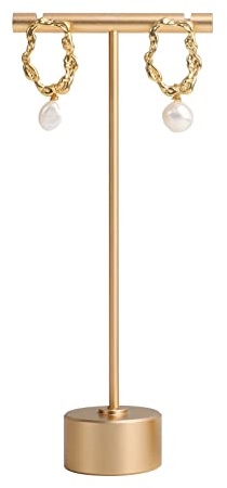 GemeShou Gold Metal T Bar Earring Display Stand for show, Single Pair Earring Display holder, Tabletop Jewelry Tower Holder for Girl Women, Online Store Photo props【Gold-Round-Height 13.5cm】