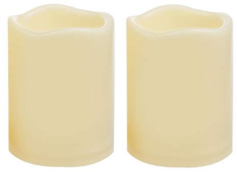 2 PCS 3 x4 Waterproof Outdoor Battery Operated Flameless LED Pillar Candles with Timer Flickering Plastic Resin Electric Decorative Light for Lantern Patio Garden Home Decor Party Wedding Decoration