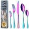 BEWOS Regenbogen Besteck Set für 6 Personen, 30 teilig Bunte Essbesteck Set inkl. Messer, Gabel, Löffel, Besteck Edelstahl Spiegelpoliert, Spülmaschinenfest