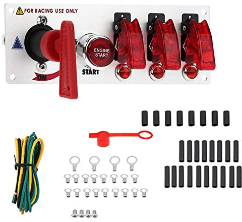 Geloo Pannello Interruttori di Accensione 12V, Auto da Corsa Interruttore di Accensione 5 in 1 Pulsante di Avvio Pannello di Commutazione in Fibra di Carbonio
