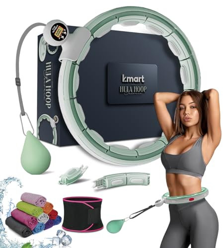 Smart Weighted Hula Ring Hoops, Hula Circle 28 Abnehmbarer Fitnessring mit 360 Grad Auto-Spinning Ball Massage, Gymnastik, Erwachsene Fitness für Gewichtsverlust (Grün)