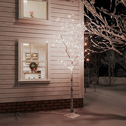 Tidyard LED Lichterbaum, LED Birke, Birkenbaum mit warmweißen LED-Leuchten, künstlicher Weihnachtsbaum, Tannenbaum, Christbaum, Kunstbaum, Dekobaum, Weihnachtsbeleuchtung, Warmweiß 128 LEDs 220 cm