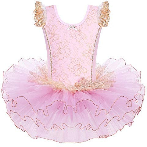 HUAANIUE Filles Enfants Robe Tutu sans Manches Enfants Filles Ballet Sweat-Shirt avec Jupe Tulle 3-7 Ans (B156-Rose,5-6 Ans)