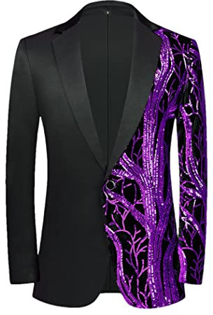 Abito da smoking da uomo blazer viola paillettes floreale giacca giacca giacca festa cena ballo ballo scena cantante costume, Viola, L