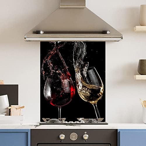 Premium 60 cm x 75 cm Wine Glasses Glass 6mm Kitchen Splashback Heat Resistant Toughened Polished Edges - Back Splash Back Coloured Hob Painted Tempered Splashback