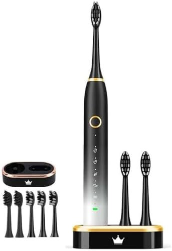 Brosse à Dents Électrique Sonique pour Adultes avec 5 Têtes de Brossage Et Station de Chargement Brosse à Dents Électrique Rechargeable Avec Intelligente 5 Modes Noir Dégradé…