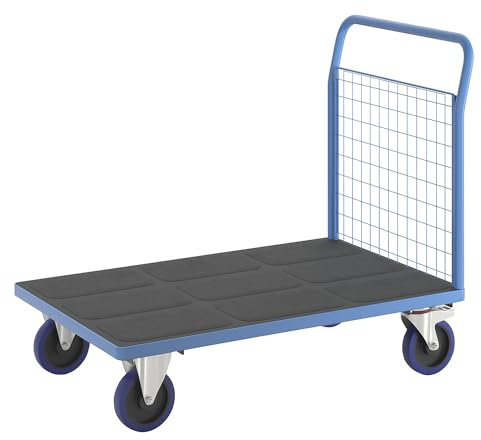 eurokraft | Plattformwagen mit Gitterwänden | Vollelastik-Rollen | 1 hohe Gitter | LxB 1200 x 800 mm