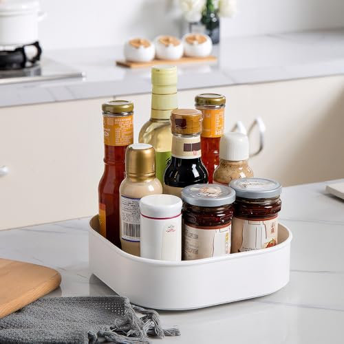 Semlos 9 Inch Rectangular Lazy Susan Turntable Cupboard Organizer, Multi-Functional Spice Rack for Kitchen Storage and Organization, Revolving Condiment Holder, Non-Slip Rotating Storage Racks