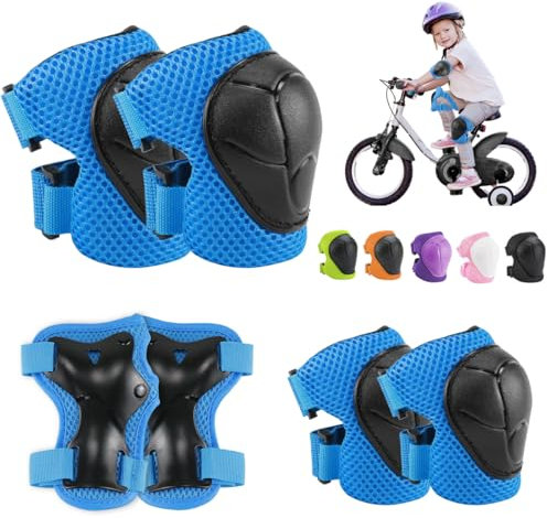 Protektorenset Kinder mit Knieschoner,Kinder Knieschützer,Protektoren Kinder,mit Handgelenkschützern und Ellenbogenschoner,6 in 1 für ,Skateboard,Inlineskates,Hoverboard,Fahrrad(Blau)