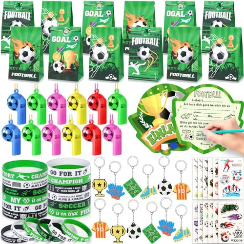 Toyssa Fußball Mitgebsel Kindergeburtstag Jungs mit Fußball Einladungskarten Silikonarmbänder Trillerpfeife, Football Party Mitgebsel Pinata Füllung Fußball Give Aways Mitbringsel für Jungen Kinder