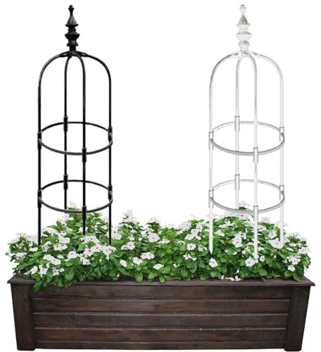Obélisque De Jardin De 60cm 90cm 120cm 150cm 180cm pour Les Plantes Grimpantes, Tour Treillis Métallique Résistant À La Rouille pour Le Rosier, Noir/Blanc (Color : Blanc, Size : 28x180cm/11x71in)