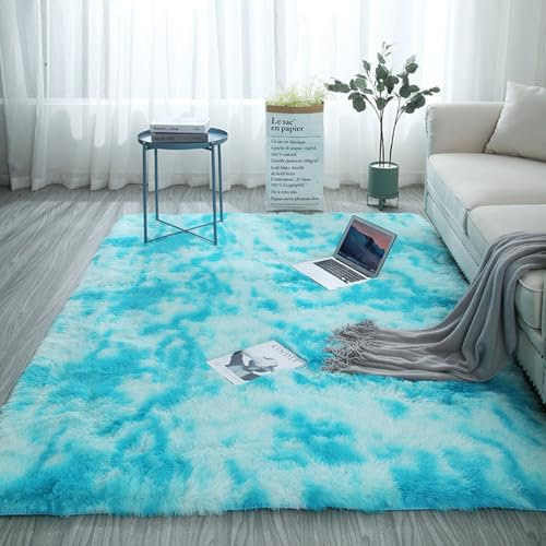 XUEDNGM Waschbarer Teppich Shaggy Teppich 80 x 170 cm Waschbar Flauschig Weich rutschfest Moderne Deko Hochflor Teppich Teppich Wohnzimmer Flächenteppich für Wohnzimmer, Schlafzimmer, hellblau