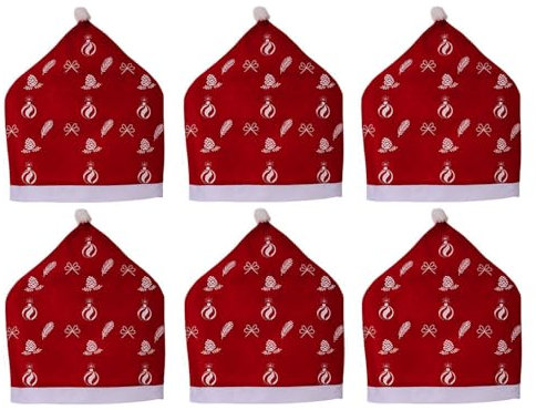 Highdi Weihnachten Stuhlhussen, 1/2/4/6/10er Set Weihnachtsdeko Stuhl Bezüge für Küche Schlafzimmer, Rot Weiß Stuhl Weihnachtshusse Husse (6 Stück,Weihnachtskugeln)