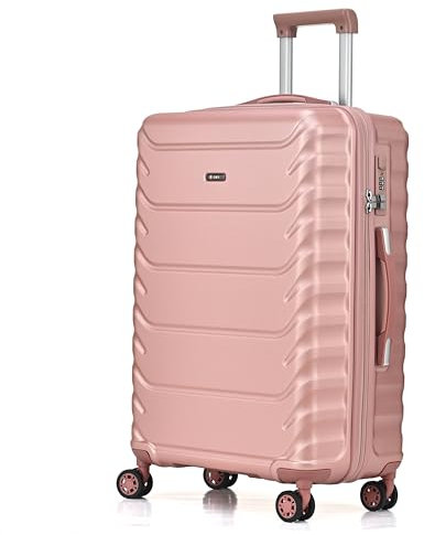 RMW Medium Suitcase Hardshell Luggage 24-Inch with 3-Digit Combination Lock 4 Dual Spinner Wheels & Aluminum Telescopic Handle Stylish & Durable Travel Trolley (Rose Gold, Medium 24)