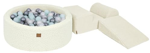 MEOWBABY Bällebad mit Schaumstoff Bausteinen - Spielplatz aus Schaumstoff mit 200 Bällen für Kinder - Weiches Indoor Bällebad Baby ab 1 Jahr, Bearly, Creme