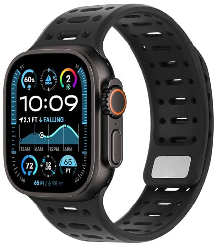 Kompatibel mit Apple Watch Armband 49/46/45/44/42/41/40/38mm, Weiches Silikon Magnetisch Sport Armband für iWatch Ultra 3/2/1 Series 11 10 9 8 7 6 5 4 SE3/2/1 (49/46/45/44/42, Schwarz)