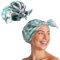 Flomiara Shower Cap for Women, Shower Hat, Waterproof Reusable Shower Caps, Hair Shower Caps for Long, for Both Men, Silky Sleep Bathing Cap for Long Curly, Pink leaf Pattern Design