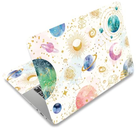 PLIGREAT Laptop Aufkleber Sticker Skin Cover Planet Skins Passend Für 15 Laptop Goldene Sterne Universeller Abnehmbarer Vinyl Kunstschutz PC Abdeckung