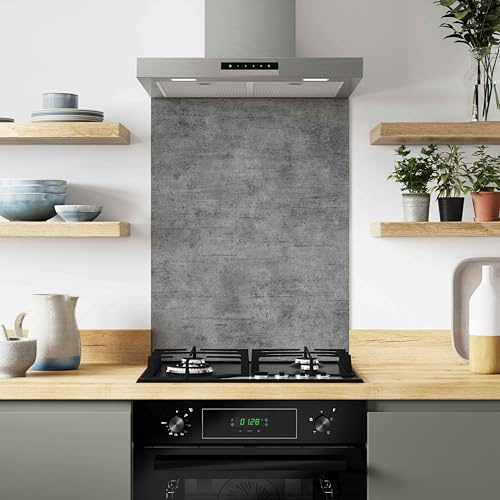 Grey Concrete Kitchen Hob Splashback Panel, Heat Resistant Aluminium Splashback, Modern Kitchen Wall Protector, Easy Clean,Easy Installtion 600x800mm