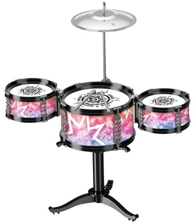 FytStycale Batteria Giocattolo per Bambini, Tom, Piatti, Struttura in PVC, Adatta per Concerti, Esibizioni E Come Regalo, 3 Tom