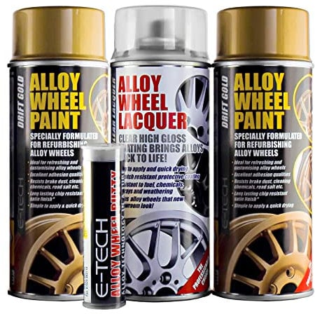 MP Essentials E-Tech Alloy Wheel Paint and Refurb Kit in Gold Including Gloss Lacquer & Putty Filler for any Scuffs (Drift Gold)