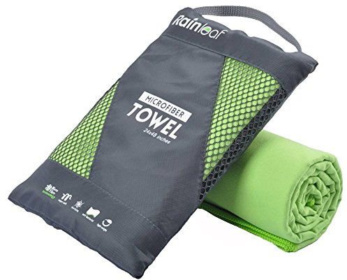 Rainleaf Microfiber Towel Quick Dry Camping & Travel & Gym Towel. Compact | Super Absorbent & Lightweight & Fast Drying. Suitable for Beach, Bath, Backpacking, Hiking, Swim. Green, 40 x 20 in