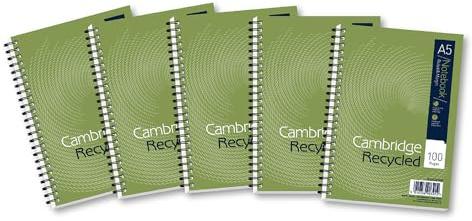 Cambridge Recycled A5 100 Pages Card Cover Wirebound Notebook - Pack of 5