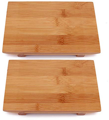 BambooMN Bamboo Sushi Roll Board/Serving Tray, Rectangle, 29 x 17 x 3cm Carbonized Brown, 2 Pieces