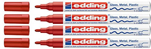 Edding 751 Lot de 4 marqueurs de peinture Pointe M Rouge