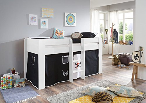 Relita Halbhochbett ANDI, weiß, LF 90x200 cm inkl. Vorhang Pirat