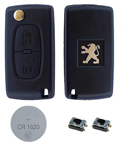 RKFUK® DIY Repair Kit 2 Button Remote Car Key Fob Case CE0536 HU83 Flip Blade Micro Switches CR1620 Battery SUITABLE Replacement for Peugeot 207 208 307 308 407 408 607 Expert Keys Fobs Cars Vans