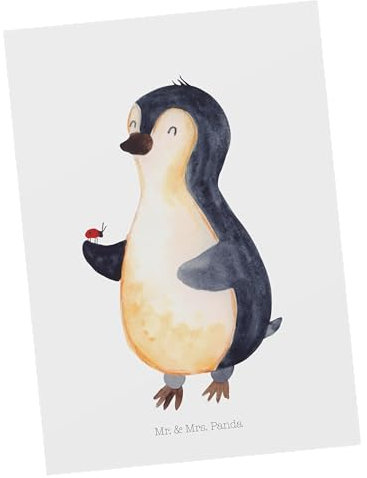 Mr. & Mrs. Panda Postkarte Pinguin Marienkäfer - Geschenk, Ansichtskarte, aufmerksam, Glück, Geburtstagskarte, Einladung, Lebensfreude,