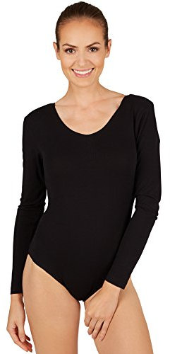 dressforfun Damen Langarm-Body mit Rundhals Ausschnitt (S | Schwarz | Nr. 301285)