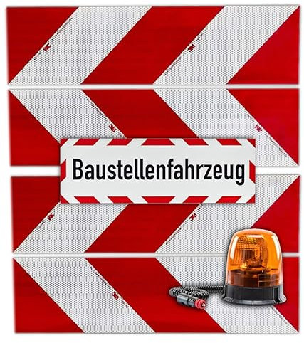 UvV Rundum Kennleuchte orange magnetisch + 4 x 3M-Folien magnetische Kfz-Warnmarkierung (nur für Kfz ohne Alu Flächen) 45x15 cm Reflex Magnetschild (LED + Baustellenfahrzeug)