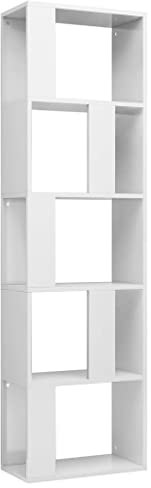 vidaXL Bücherregal Raumteiler mit 5 großen Fächern Wandregal Standregal Aktenregal Raumtrenner Büroregal Regal Hochglanz-Weiß 45x24x159cm Holzwerkstoff