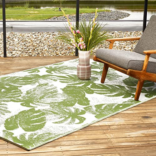 FAB HAB Outdoor-Teppich - wetterfest, farbecht, wendbar - recycelter Premium-Kunststoff - tropisch botanisch - Terrasse, Balkon, Garten - Kunststoffteppich Panama Grün, 150x240 cm
