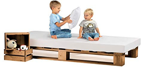 sunnypillow Palettenbett aus Holz Holzbett 100x200 cm Eiche Massivholzbett Bett aus Paletten Palettenmöbel europalette Fichte Eiche 80 90 100 120 140 160 180 200 220 240 x 200cm