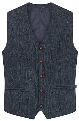 WALKER AND HAWKES - Men's Grey Brown Authentic Premium 100% Scottish Harris Tweed Dalston Tailored Fit Waistcoat