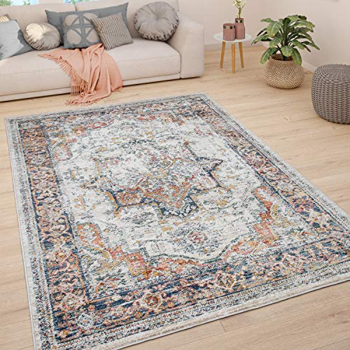 Paco Home Teppich Wohnzimmer Kurzflor Schlafzimmer Moderne Vintage Orient Ornament Muster Pastell Bordüre, Grösse:120x170 cm, Farbe:Creme 3