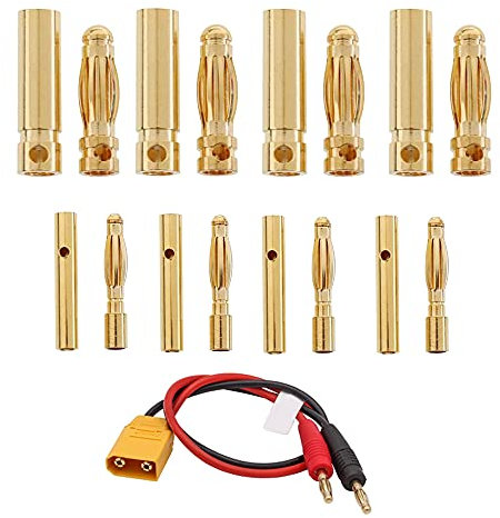 Vergoldete Bananenstecker 60 Stück 2mm 4mm Motor Elektronische Weiblich Männlich Stecker Goldkontaktstecker 30 Paar RC Brushless Motor ESC Kugelstecker für Lipo Akku und andere Verbindungen