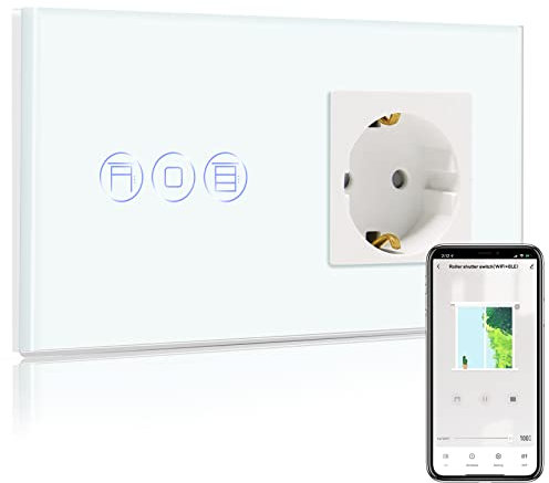 BSEED Normal Steckdose mit Smart Alexa Rolladenschalter, WIFI Rolladenschalter mit Steckdose Kompatibel mit Alexa,Google Home, Smart Jalousieschalter, Schuko Steckdose Weiß(Nullleiter erforderlich)