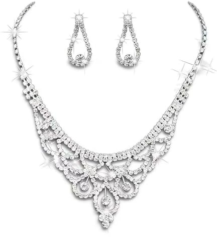 Wedity Braut Hochzeit Kristall Halskette Ohrringe Set Silber Braut Krone Choker Halsketten Schmuck